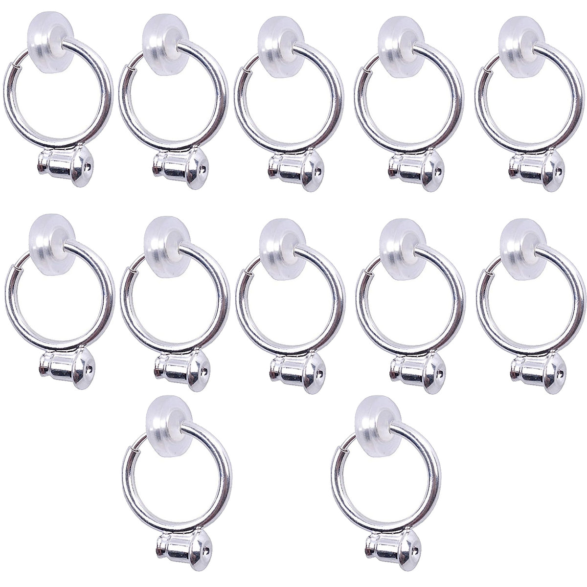 12 Pieces Clip-on Earring Converter Components with Post and 12 Pieces Silicone Earring Pads for None Pierced Ears, 2 Colors