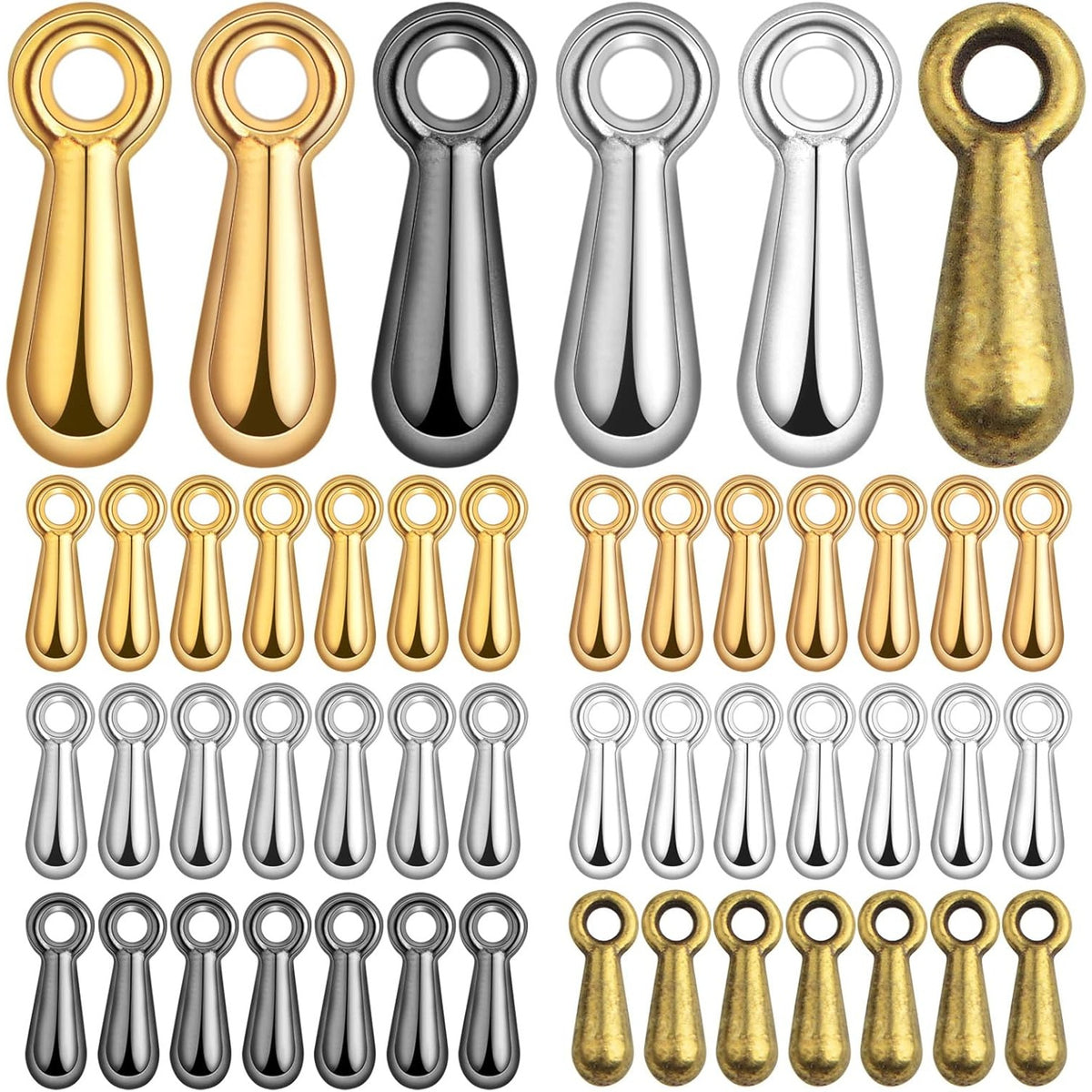 600pcs 6 Colors Teardrop Bead Charms Oval Extender Chain End Drop Dangle Charms Droplet Tail Chain Pendants for DIY Necklace Bracelet Jewelry Making Craft Decor