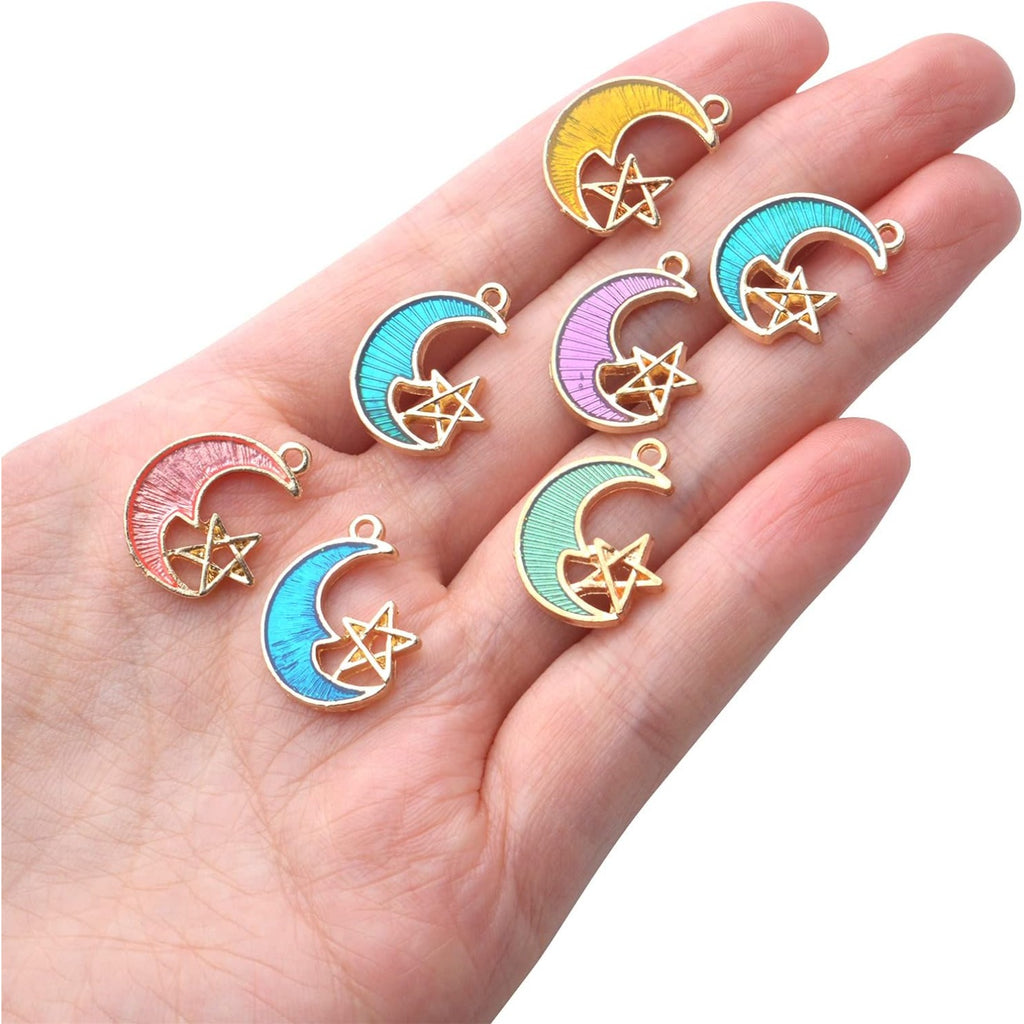 24pcs Enamel Moon Star Charms Celestial Charms Pendants Crafts Supplies for DIY Earring Necklace Bracelet Jewelry Making Accessories,6 Colors