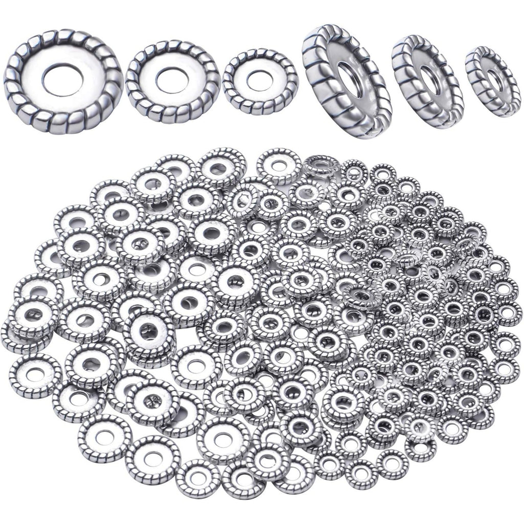200pcs Tibetan Antique Silver Alloy Spacer Bead Spacer Beads Charms Round Spacers Beads Jewelry Spacers with A Box for DIY Jewelry Crafts Making,Gear Shape