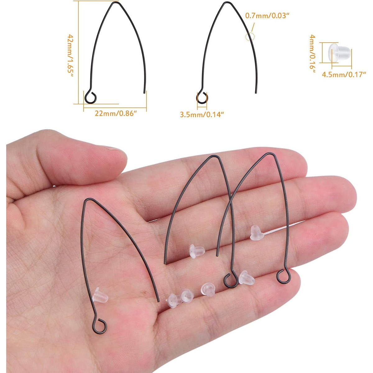 40pcs Stainless Steel V-shaped Earring Hooks Hypoallergenic Ear Wire Hooks with Loop and 40pcs Clear Bullet Earring Backs for DIY Jewelry Making Findings Decor, Black