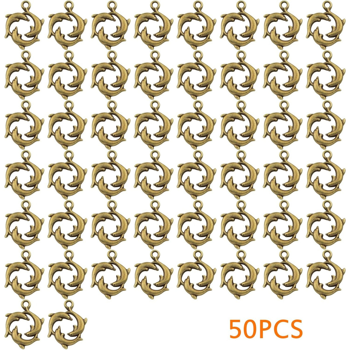 50pcs Antique Bronze Animal Dolphin Charms Tibetan Alloy Sea Life Dolphin Shape Dangle Pendants Craft Supplies for DIY Necklace Bracelet Jewelry Making Findings