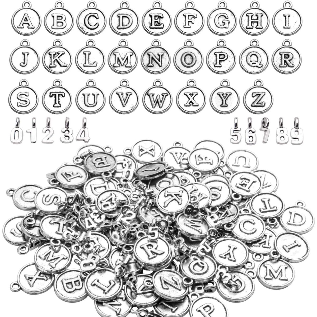 3 Sets (78pcs) Round Letter Charms 26 Alphabet A-Z Pendants and 5 Sets (50pcs) 0-9 Number Charms for Jewelry Making Crafts DIY