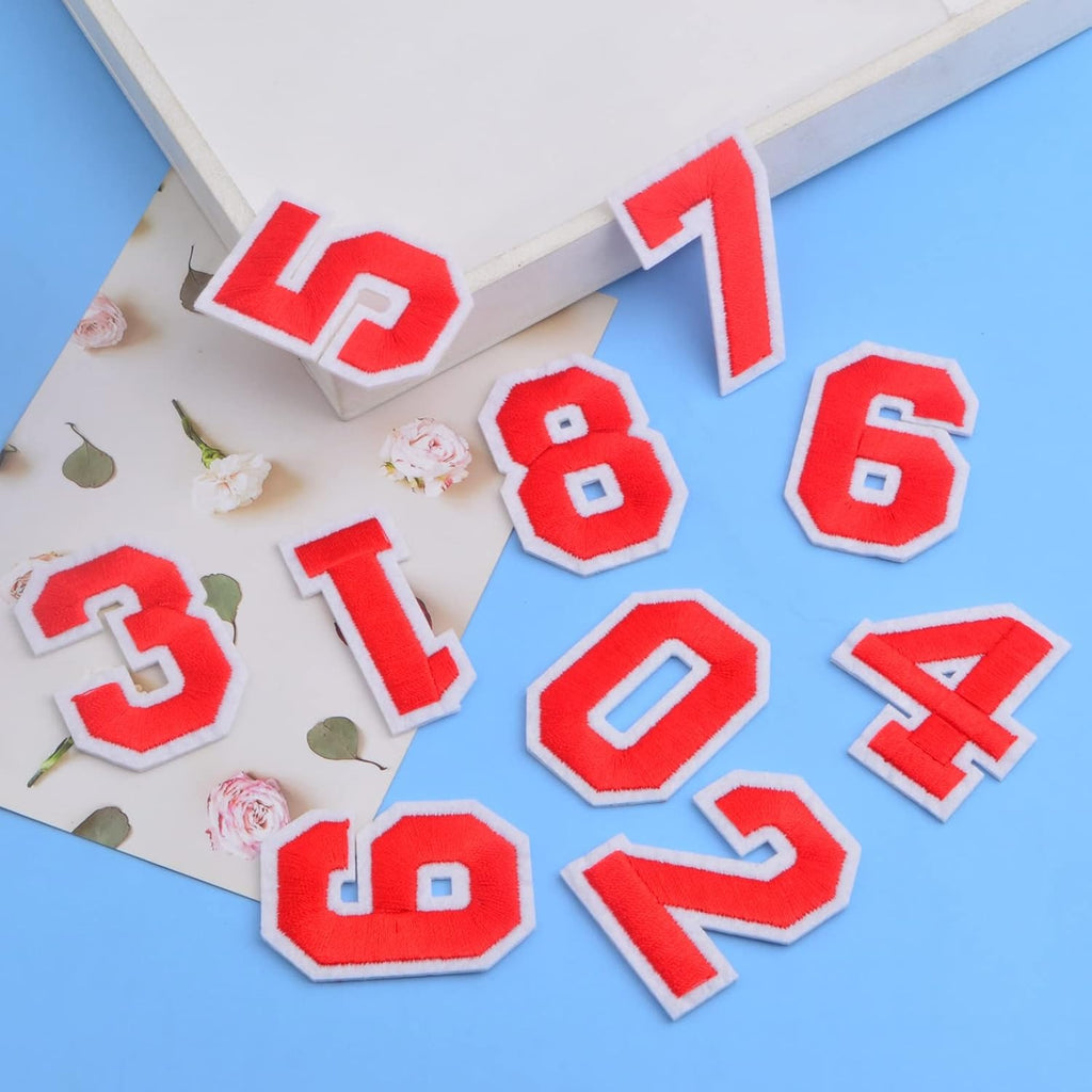 40pcs Red Number Patches Sew On Decals Number 0 to 9 Iron on Patches Embroidered Decorative Repair Patches Appliques for Clothes T-Shirts Hat Bag Shoe DIY Craft Projects