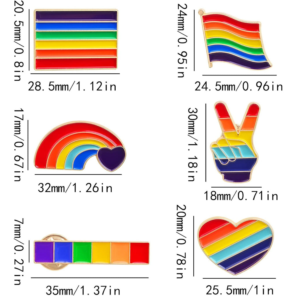 6pcs Pride Pins Rainbow Series Enamel Brooch Pins Mixed Heart Flag Gesture Shaped Button Badge Brooches Safety Pins for Backpacks Clothes Bags Decoration Gifts, 6 Styles