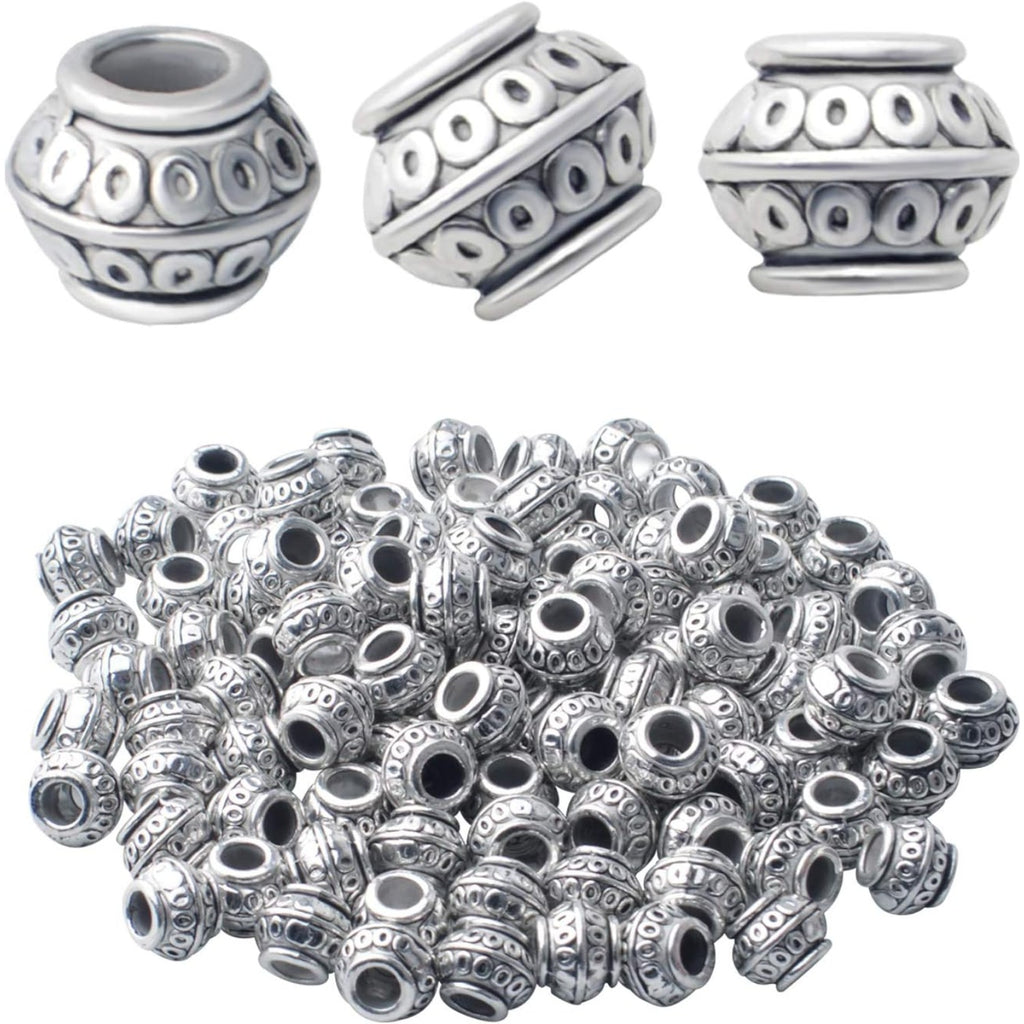 100pcs 8mm Tibetan Antique Silver Large Hole Spacers Beads Alloy Bicone Bead Spacers Round Loose Spacers Jewelry Bead Charms for DIY Jewelry Crafts Making Supplies, Hole:3.8mm