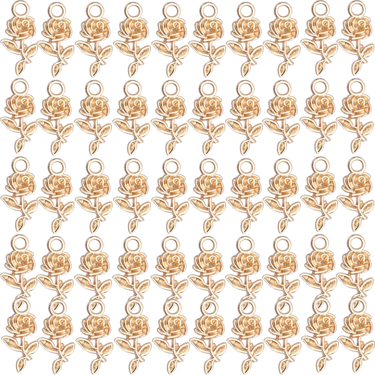 50pcs Rose Flower Charms Tibetan Alloy Flower Pendants Jewelry Crafting Accessories for DIY Necklace Bracelet,5 Colors