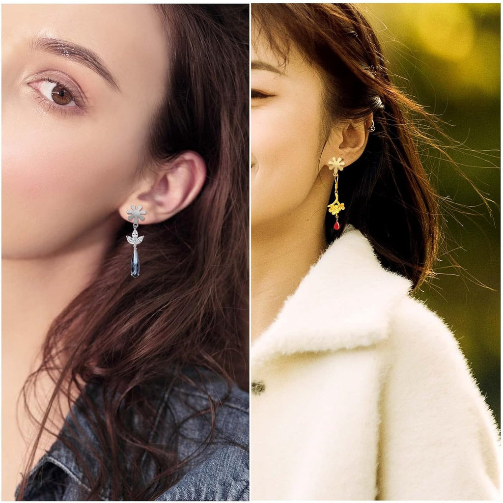 20pcs Stainless Steel Snowflake Earring Posts with Loops Hypoallergenic Stud Earrings with 20pcs Clear Earring Safety Backs for DIY Jewelry Making Findings, 2 Colors