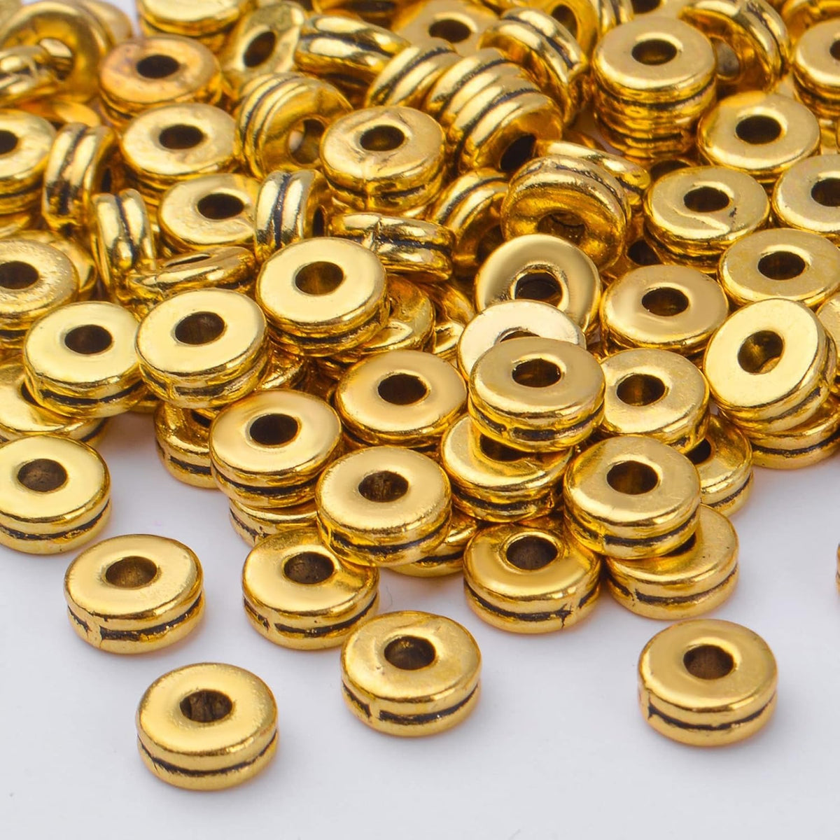 Metal Spacer Beads,200pcs Flat Round Disc Rondelle Spacer Beads Metal Rondelle Beads Spacers for Jewelry Making(6mm) - Silver and Golden