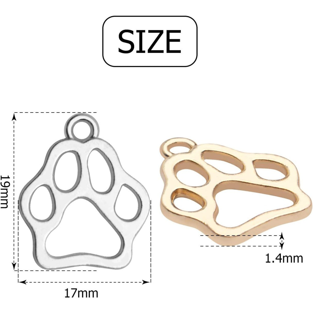 Animal Paw Charms, 100pcs Print Pendant for Dog Bear Cat Jewelry Making, Bracelet Necklace DIY Crafts
