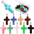 10pcs Natural Stone Cross Pendant Healing Crystal Quartz Stone Charms Chakra Gemstone Pendants with a Box for DIY Necklace Earring Jewelry Making(10 Colors)