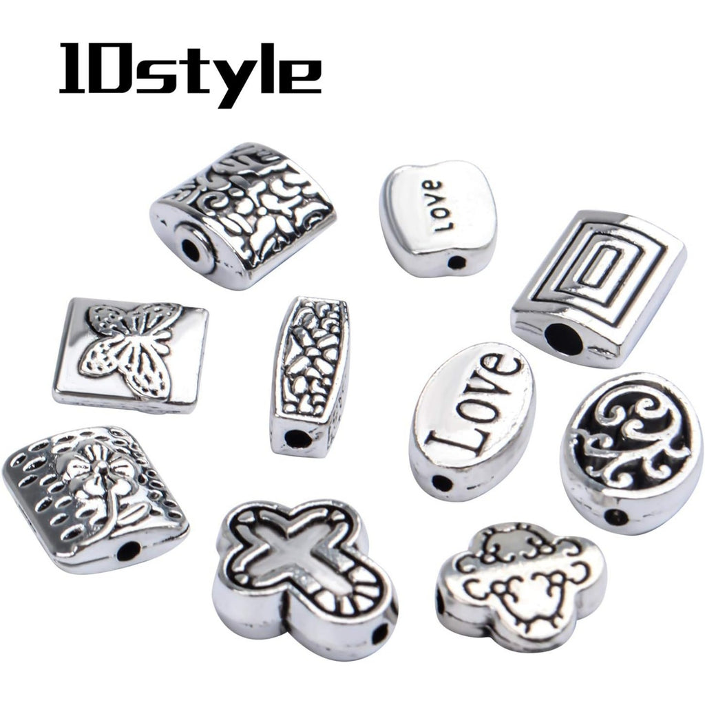 100g (About 70-120pcs) Antique Silver Spacer Beads Mixed Small Tibetan Loose Beads for Bracelet Necklace Jewelry Making,5-12mm