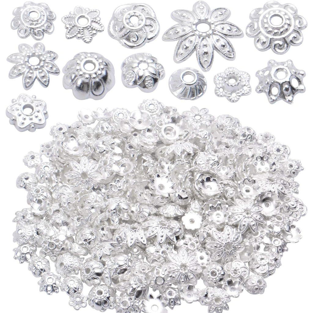 100 Gram(About 180-350pcs) Bead Caps Metal Spacers Jewelry Findings Accessories for Bracelet Necklace Jewelry Making,Silver