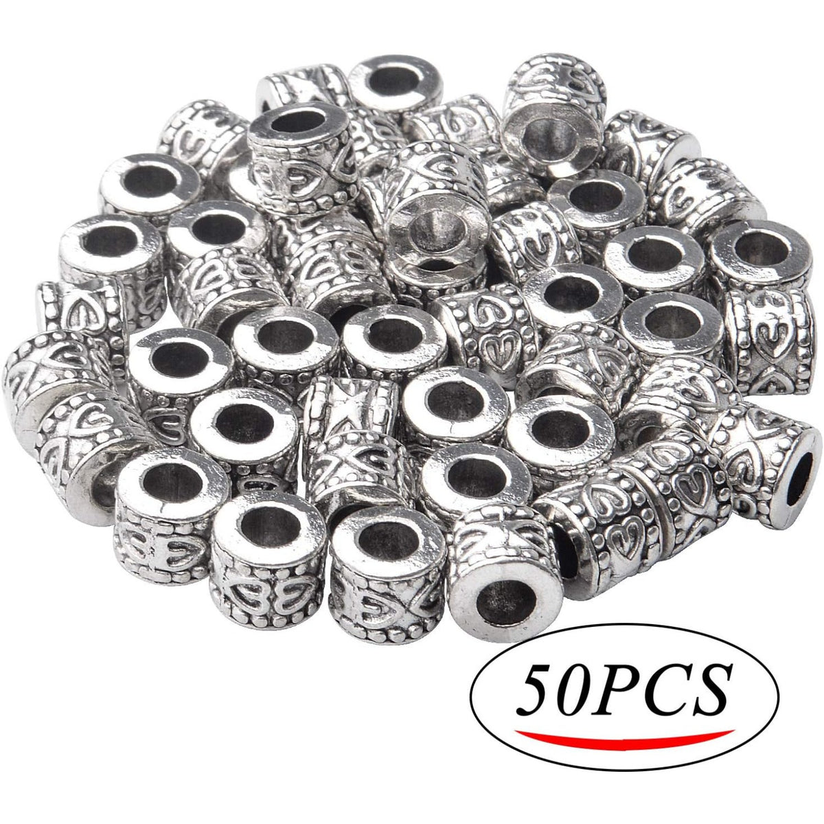 50pcs Antique Silver Large Hole Spacers Beads Tibetan Spacer Alloy Tube Bead Spacers Jewelry Spacer Charms for DIY Jewelry Making Crafts Supplies