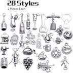 56pcs Silver Wine Bottle Charm Pendants Alloy Cup Glass Opener Grape Wine Charms Jewelry Making Accessories for DIY Necklace Bracelet Earrings Crafts, 28 Styles