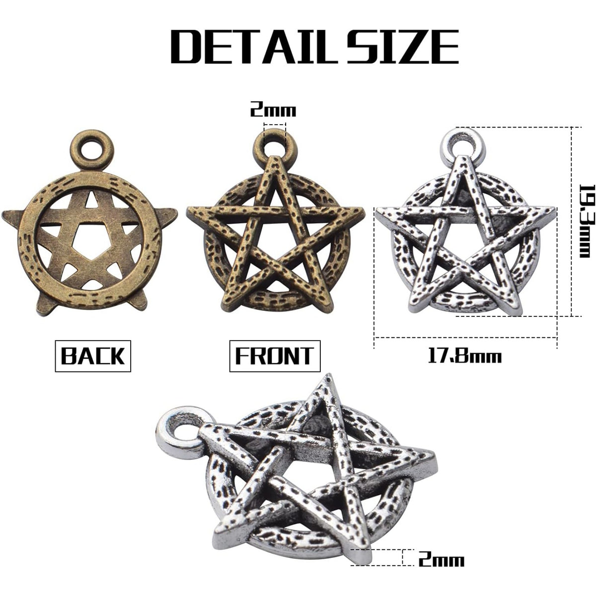 50pcs Celestial Pentagram Pentacle Star Charms Pendants Alloy Pentacle Charms Pendant Lucky Charms for DIY Jewelry Making Findings