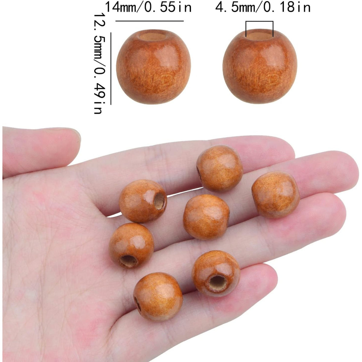200pcs Natural Round Wooden Spacer Beads Large Hole Maple Wood Beads Loose Craft Wood Beads Accessories for DIY Jewelry Making Garland Farmhouse Decoration, Light Coffee