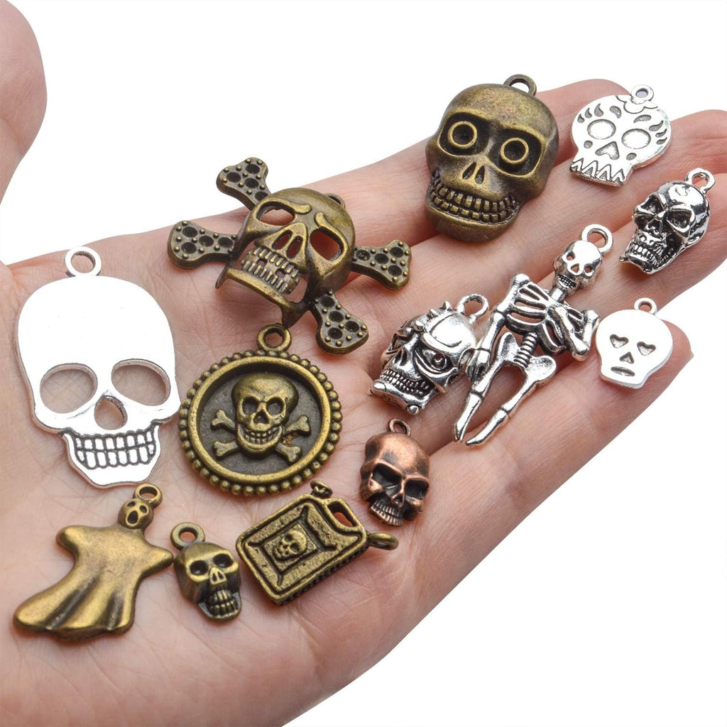 Skull Charms Accessory, 100g(About 30-50pcs) Multistyle Skull Head Charm Skeleton Bone Pendant Steampunk Halloween Charms Pendants for DIY Necklace Bracelet Jewelry Making Findings