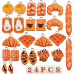 24pcs Mixed Imitation Food Charms Resin Loaf Bread Baking Baguette Cake Croissant Waffle Egg Tart Dangle Pendants Ornament for DIY Necklace Keychain Jewelry Making