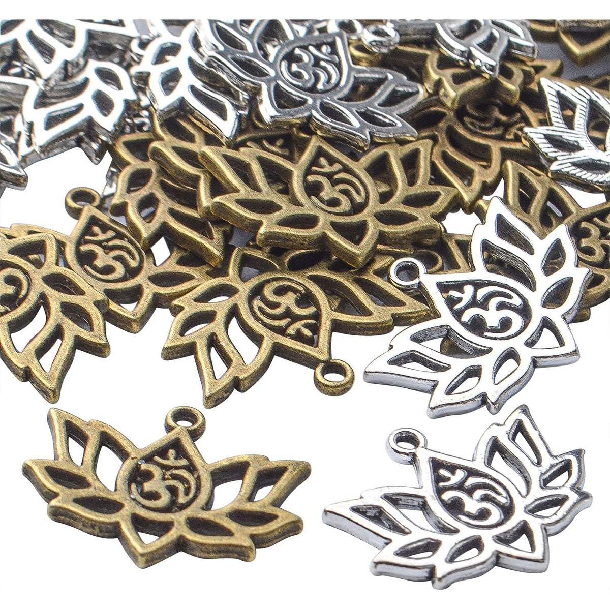 60pcs Lotus Charm Pendants Alloy Lotus Flower Beads Charms Flower Charms Crafts Supplies for DIY Necklace Earrings Jewelry Making Findings Accessory