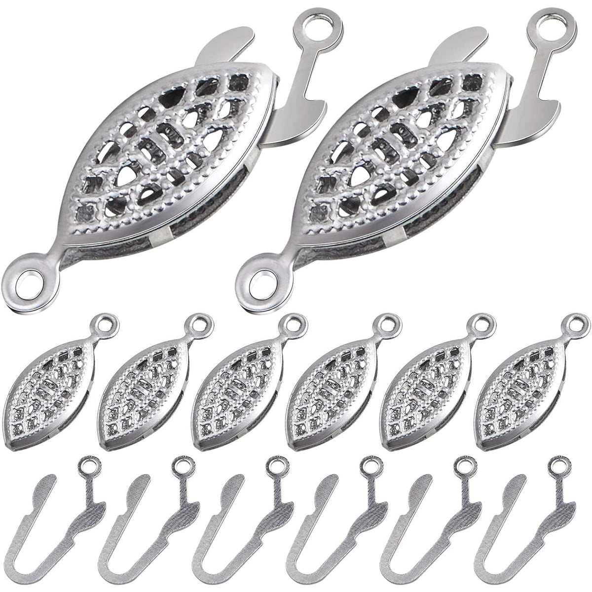 30 Pieces Filigree Box Necklace Clasps Stainless Steel Oval Fish Hook Clasp Jewelry Slide Clasps Bracelet Connectors for DIY Jewelry Making Birthday Party Gift