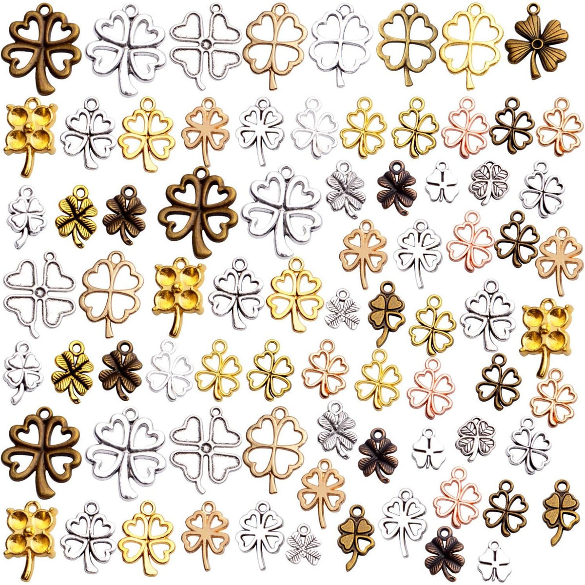Mixed Four Leaf Clover Charms, 100 Gram Alloy Lucky Clover Pendant Craft Supplies Jewelry Findings Accessory for DIY Necklace Bracelet Making
