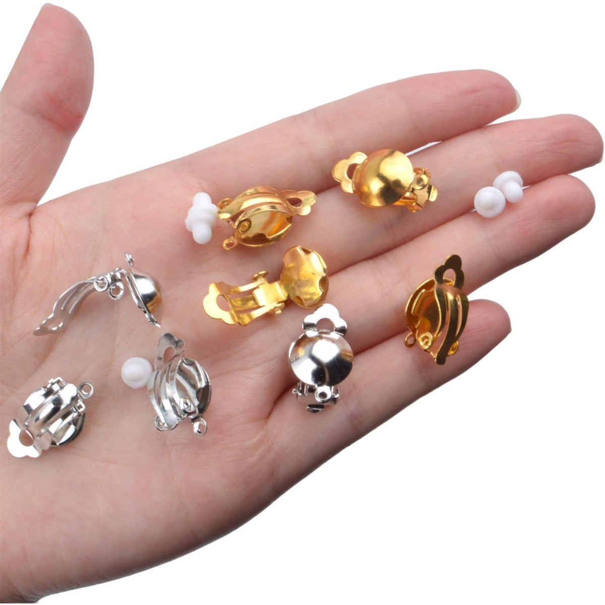 20 Pieces Clip On Earring Converter Non-Pierced Earrings Components with Loop and 20 Pieces Earring Cushions for Earring Making,Sliver and Gold