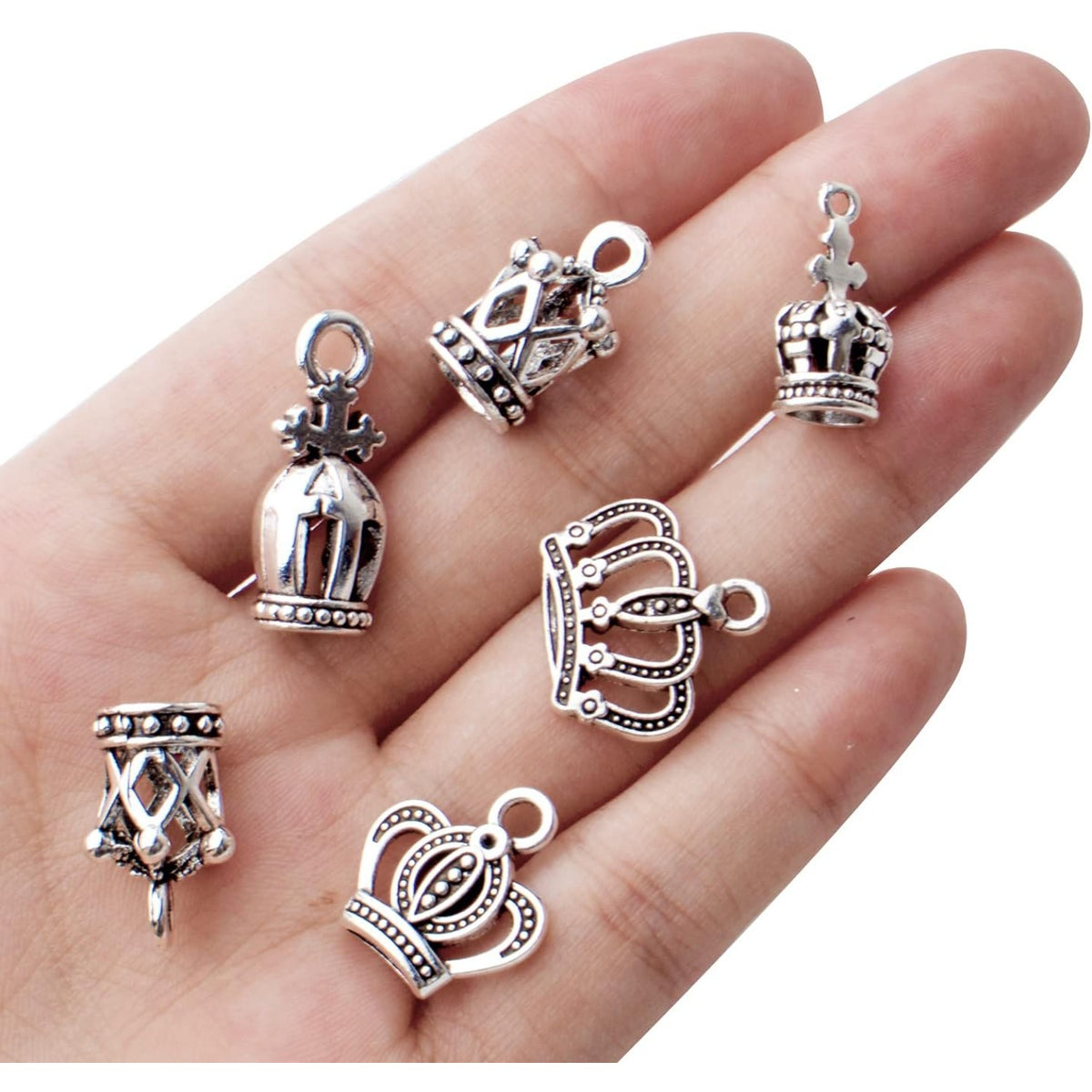 100g Antique Silver Crown Bead Charms Crown Charm Pendant Connector for DIY Jewelry Craft Making Accessories,5 Styles