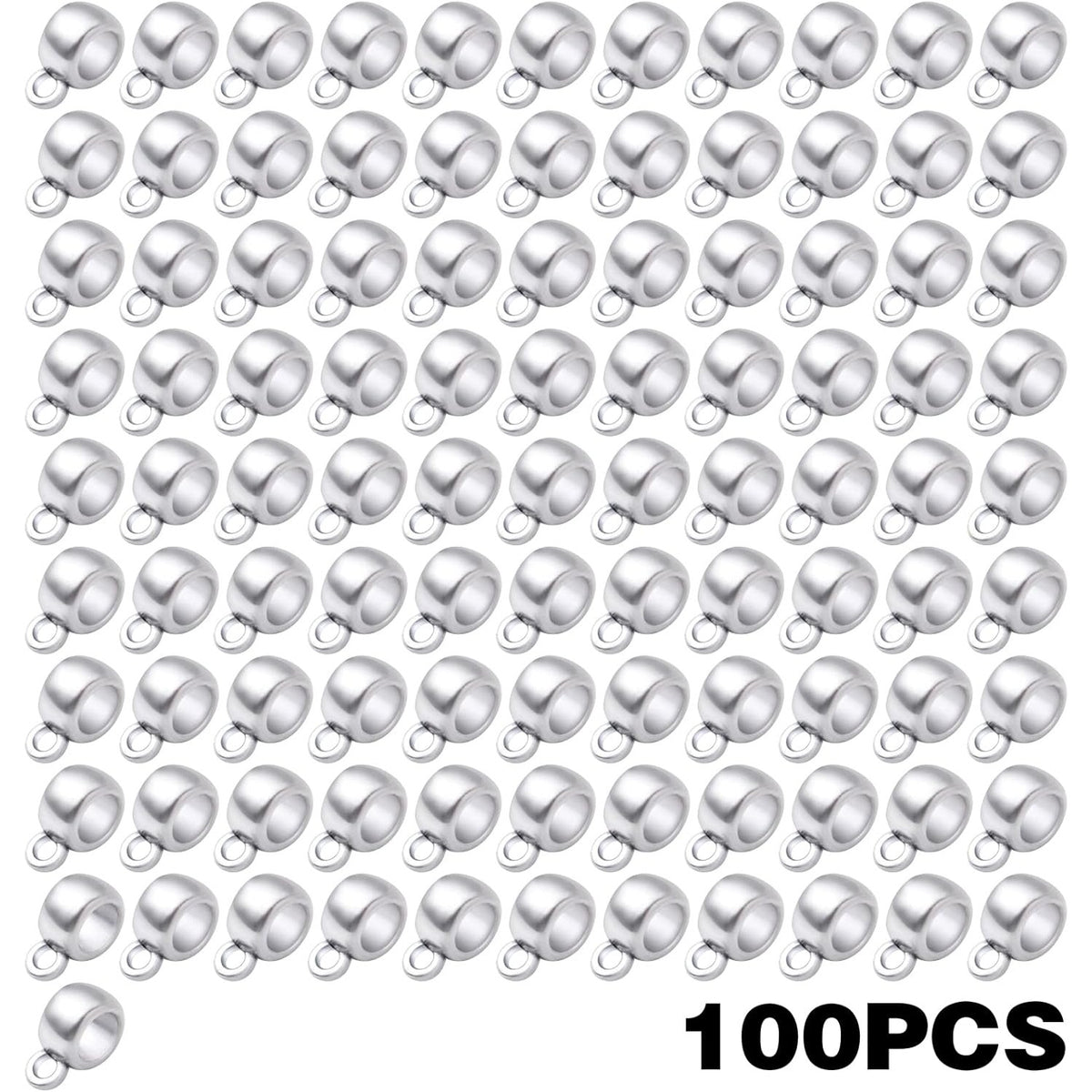100pcs Antique Silver Bail Tube Beads Tibetan Alloy Tube Spacer Beads Vintage Hanger Dangle Connector Links for DIY European Charm Bracelet Jewelry Making Accessories