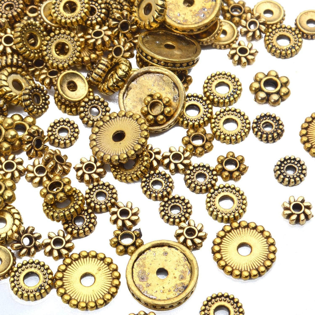 200g (About 400-500pcs) Tibetan Alloy Spacer Beads Flower Bead Caps Bail Beads Rondelle Beads for Jewelry Making DIY Bracelet Necklace Crafts