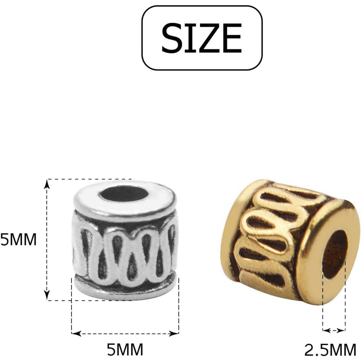 100pcs Antique Spacer Beads Column Tube Metal Spacers Jewelry Beads for Making Bracelet Crafting,5 * 5mm
