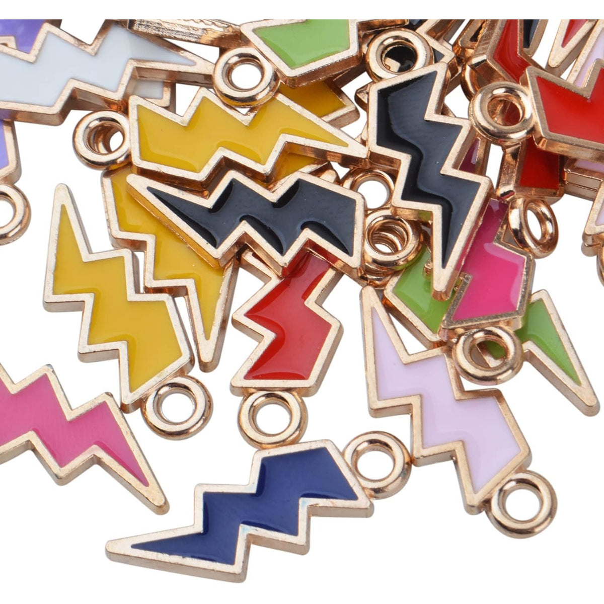 50pcs Enamel Lightning Bolt Charm Pendants Gold Plated Alloy Flash Lightning Charm Celestial Dangle Charms for Bracelet Necklace Earrings DIY Jewelry Making Supplies,10 Colors