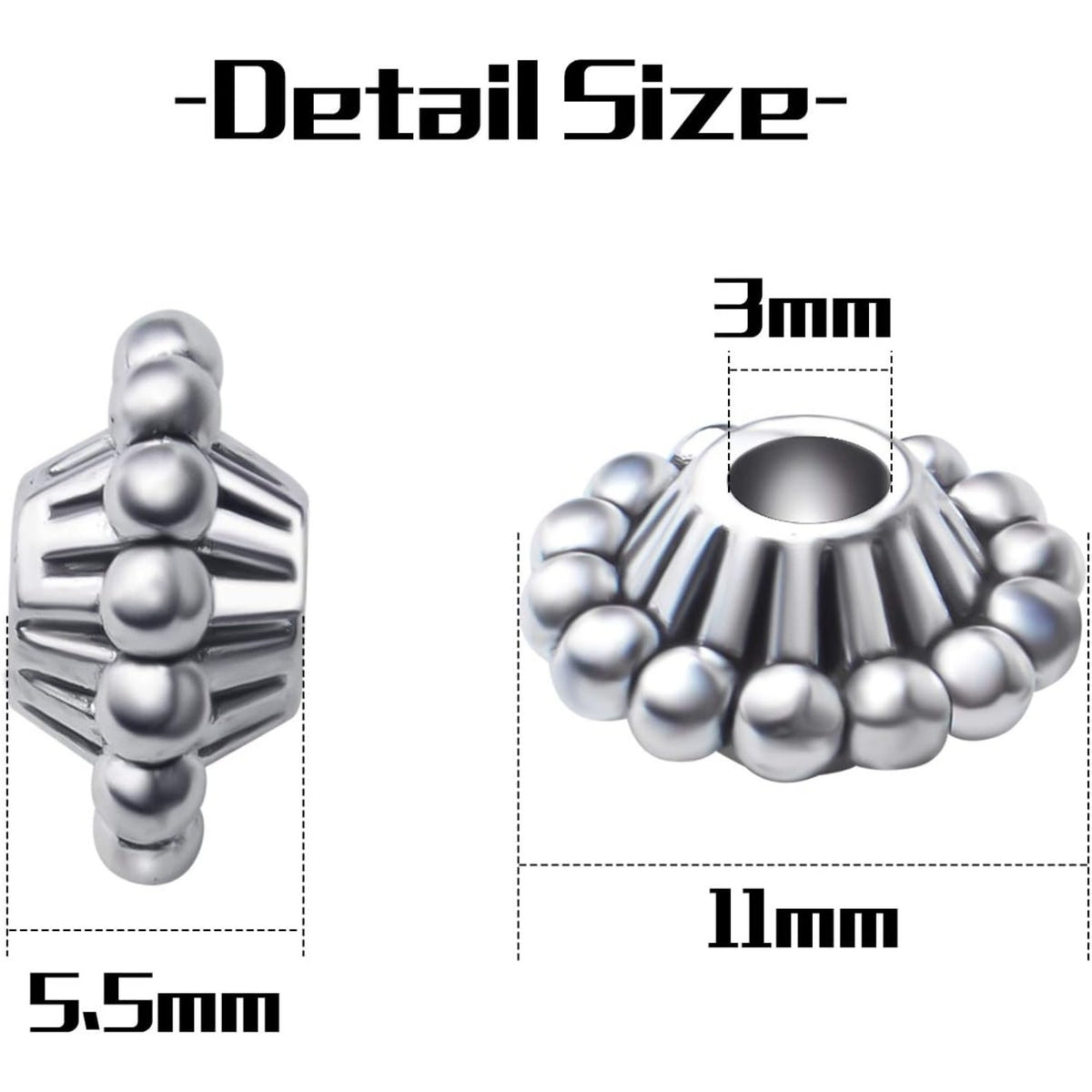 50pcs 11mm Antique Silver Flower Spacer Bead Tibetan Alloy Spacers European Large Hole Beads Jewelry Spacer Charm with A Box for Bracelet DIY Crafts Jewelry Making