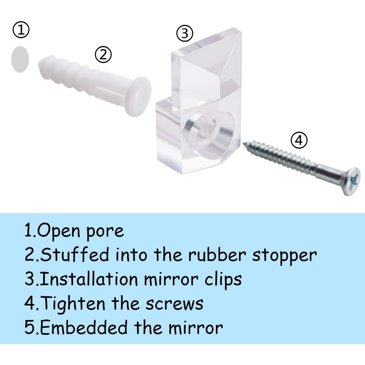 Mirror Panel Clips,20 Pack Plastic Mirror Holder Clips Transparent Mirror Retainer Clips Wall Mount Bracket Tool Kit with Screw and Anchor for Fixing Mirror Cabinet Door