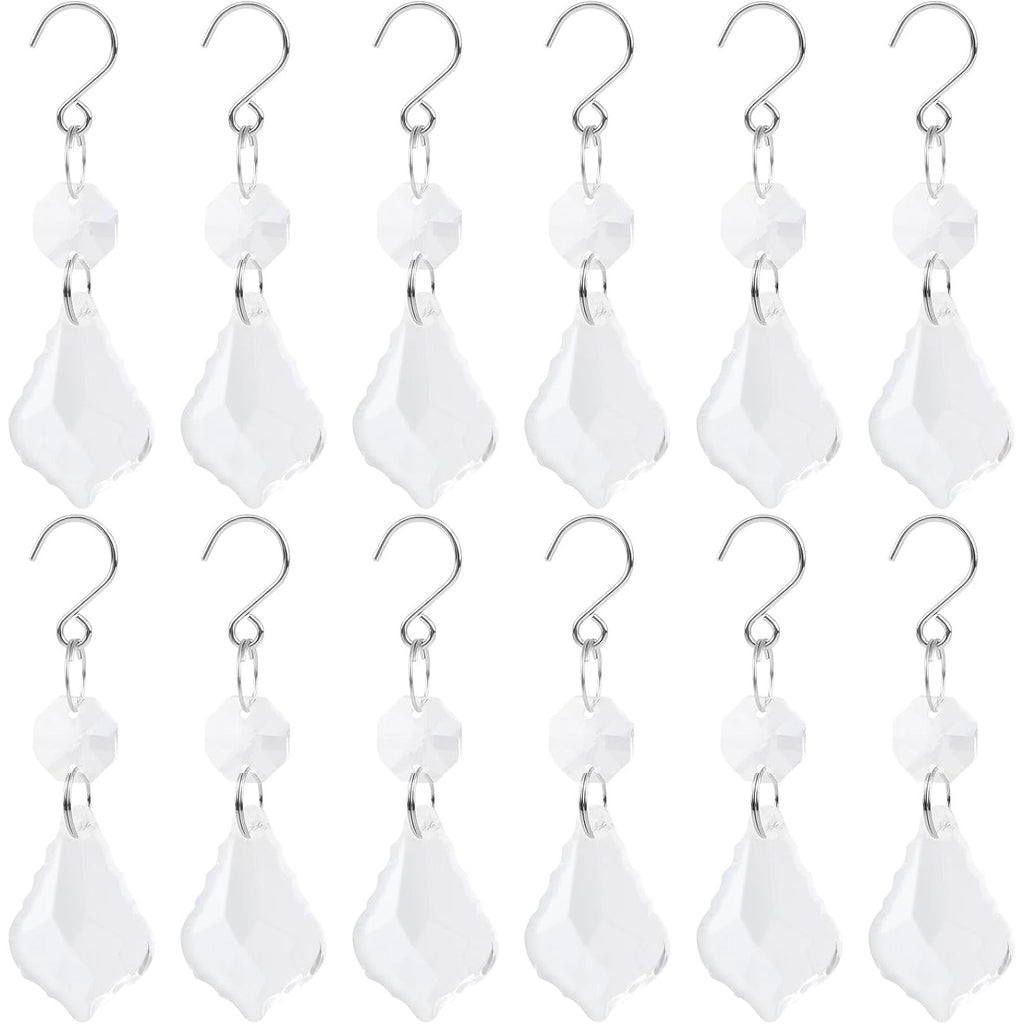 12 Pieces Clear Glass Crystal Chandelier Prisms Maple Leaf Hanging Crystals Pendant Parts Replacements with Hooks for Window Chandelier Wedding Christmas Tree Decoration