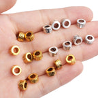 Large Hole Spacer Beads, 100pcs 6.5mm Round Rondelle Spacer Beads Large Hole Spacer Beads Alloy European Beads for DIY Crafts Jewelry Making, Antique Golden, Antique Silver
