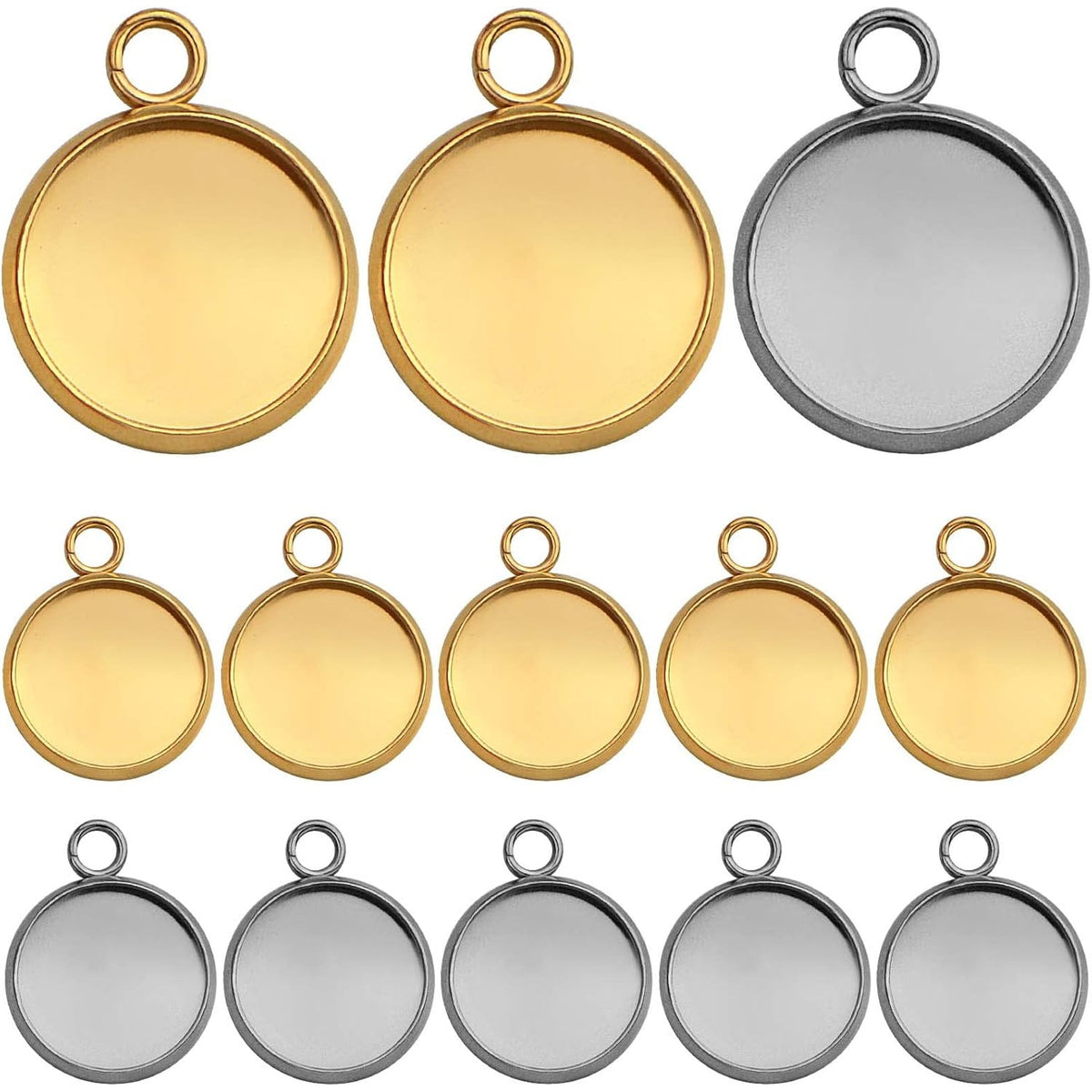 40 Pieces Stainless Steel Cabochon Settings Frame Pendant Trays Charms Fit 12 mm Flat Round Blank Bezel Trays for Cameo Pendants Photo DIY Jewelry Making, 2 Colors