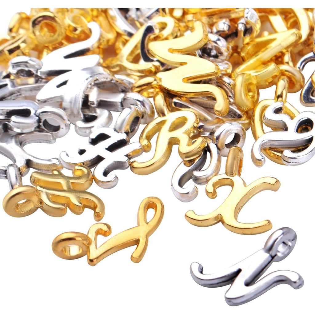 156pcs/6 Sets Alphabet ABC Letter Charms Alloy A-Z Pendants Alphabetic Charms Loose Beads DIY Necklace Bracelet Earrings Crafts Jewelry Making, Gold and Antique Silver