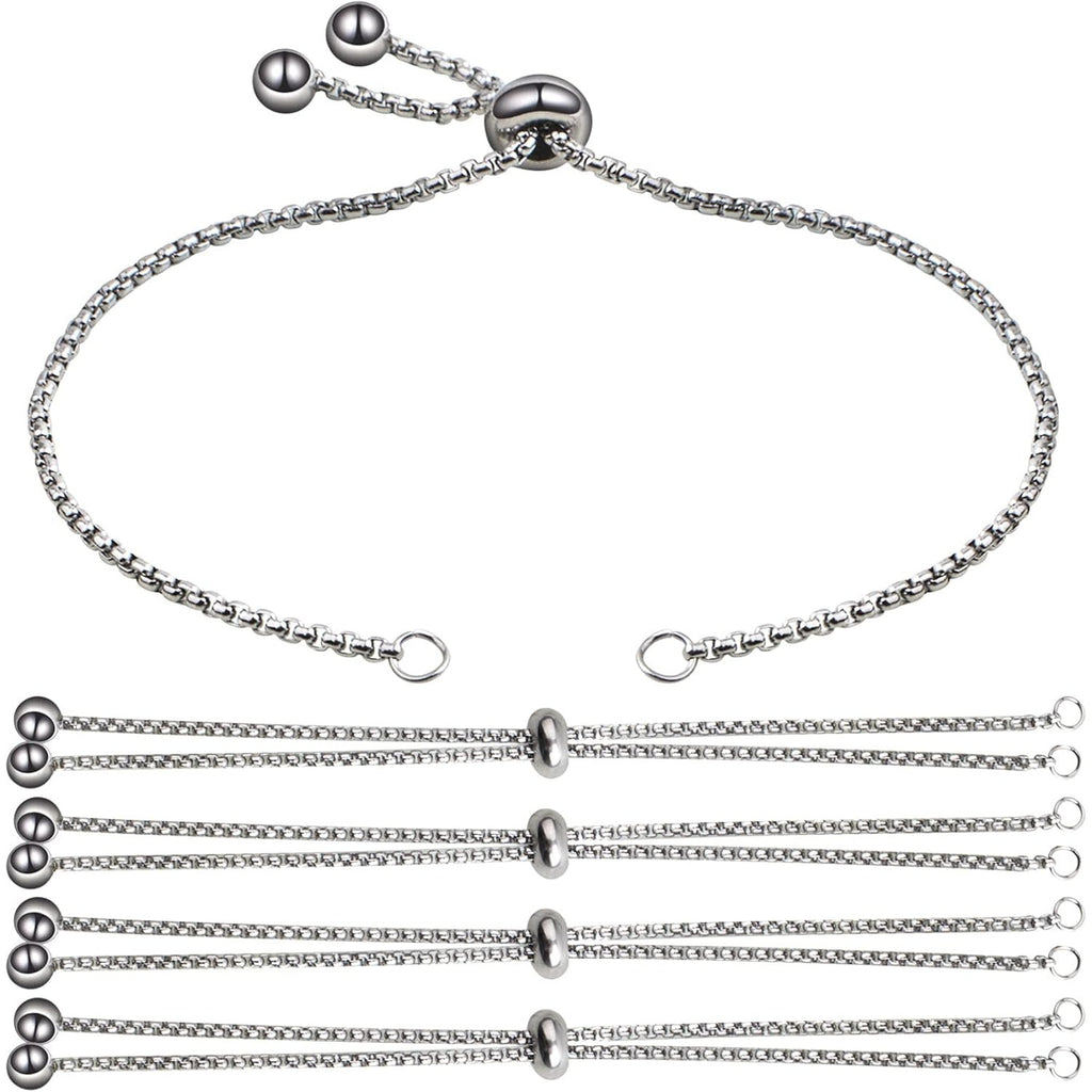5 Pieces 116 mm Stainless Steel Adjustable Slider Bracelets Hypoallergenic Slider Bracelet Extender Chains with Ball Ends for Women Girls Semi Finished DIY Jewelry Making