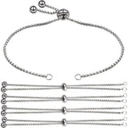 5 Pieces 116 mm Stainless Steel Adjustable Slider Bracelets Hypoallergenic Slider Bracelet Extender Chains with Ball Ends for Women Girls Semi Finished DIY Jewelry Making