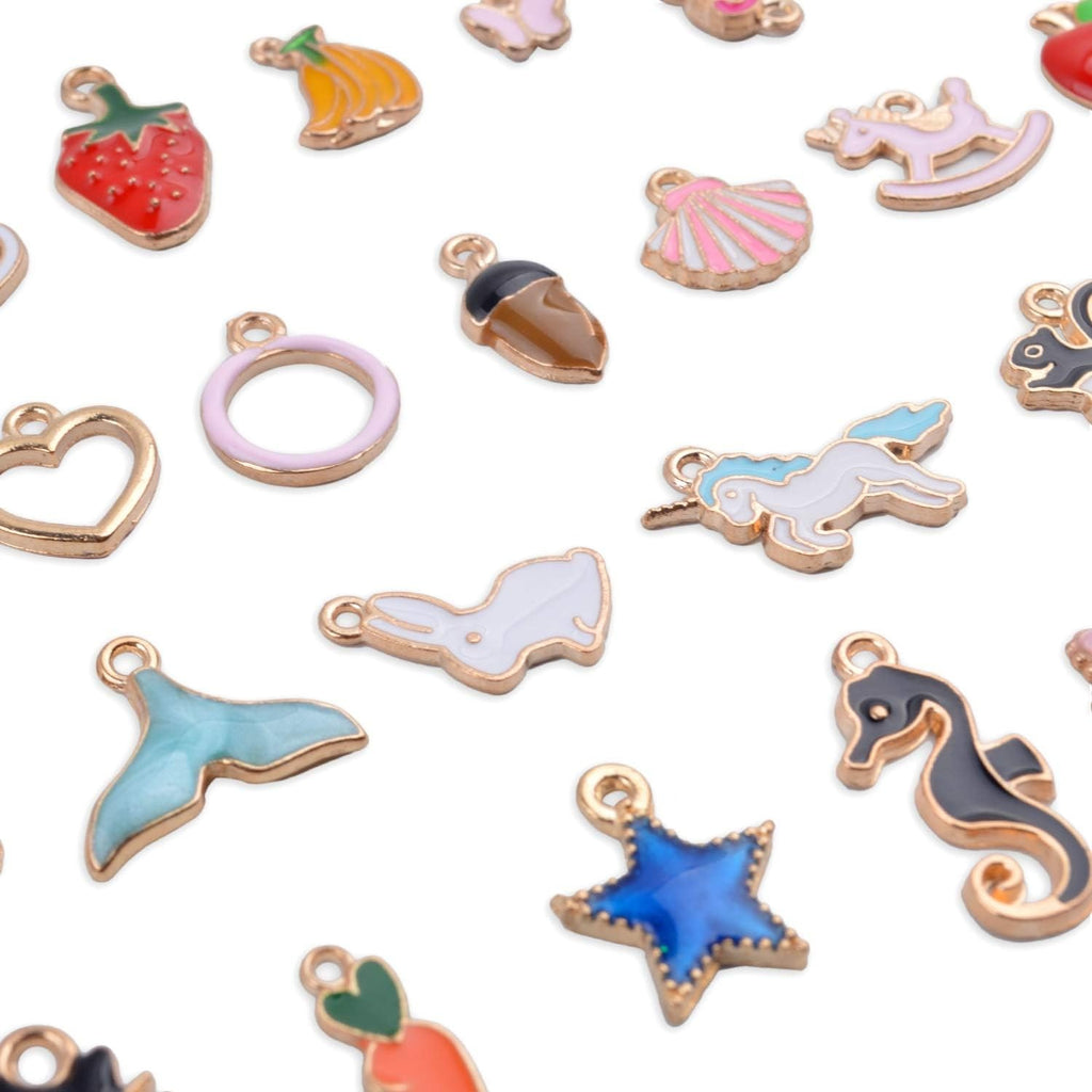 Assorted Enamel Charms, 30 pieces Mixed Style Enamel Alloy Cute Animals Fruit Moon Star Lollipop Craft Charms Pendants Jewelry Findings Making Accessory for DIY Necklace Bracelet Earring