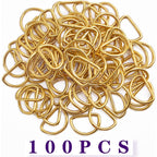 100pcs Metal Semi-Circular D Rings Multipurpose Half Round D Rings Loop Webbing Buckle Hardware Accessories for DIY Crafts Bags Clothing Backpack Belt Sewing, Golden