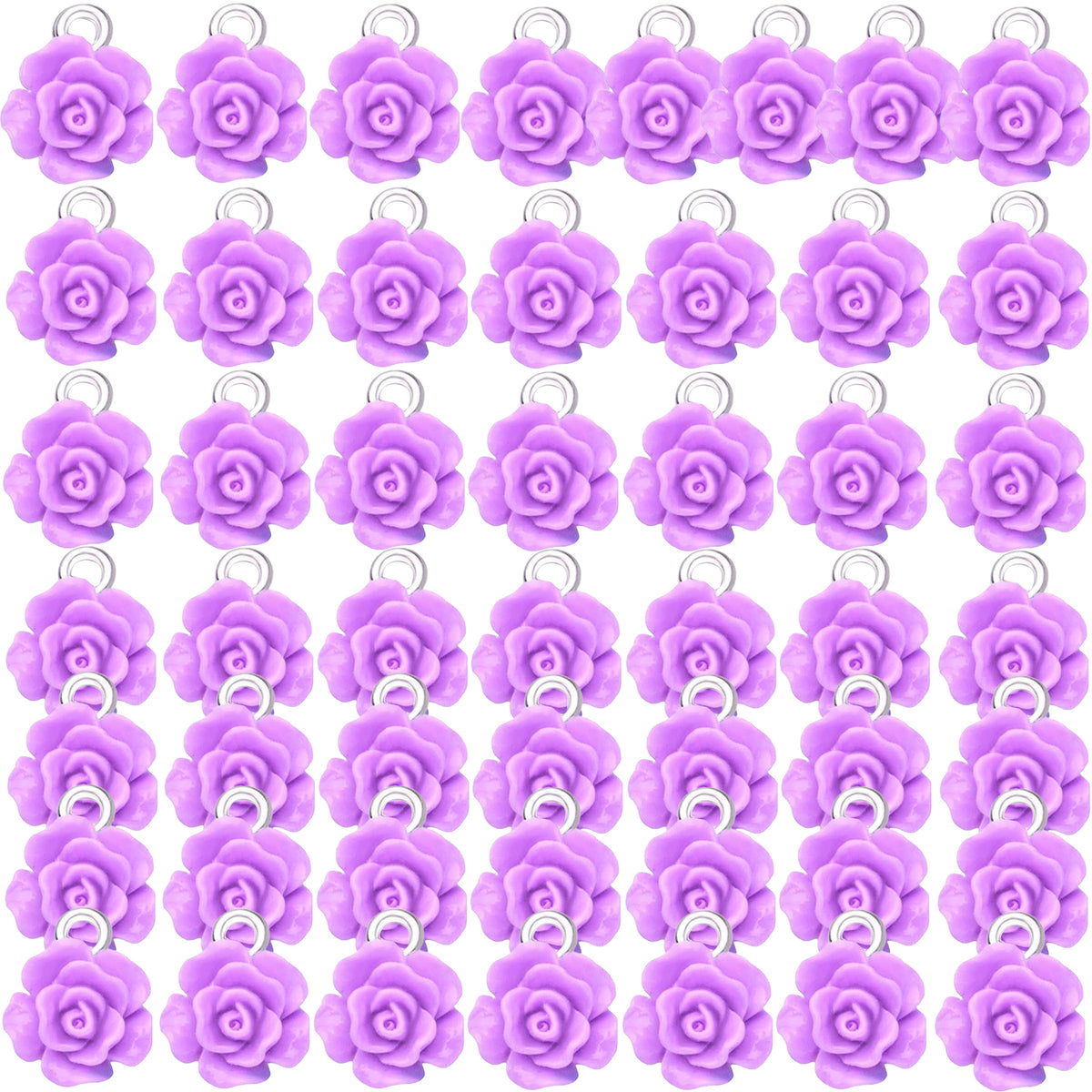 50pcs 10 mm Mixed Colors Resin Rose Flower Pendant Charms Lovely Flower Bead Charms Jewelry Making Accessories for DIY Craft Earrings Necklace Bracelet Birthday Party Favor Gifts