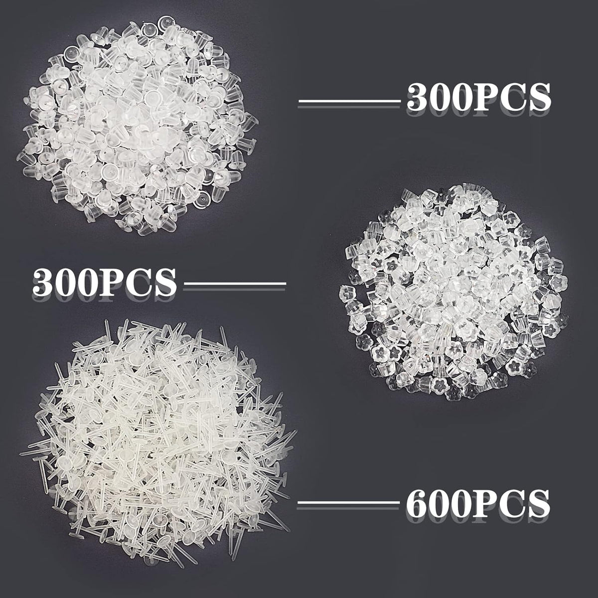 600pcs Plastic Earring Posts Studs Clear Invisible Earring Pins with 600pcs Silicone Earring Safety Backs Stoppers for DIY Jewelry Making Crafting Findings