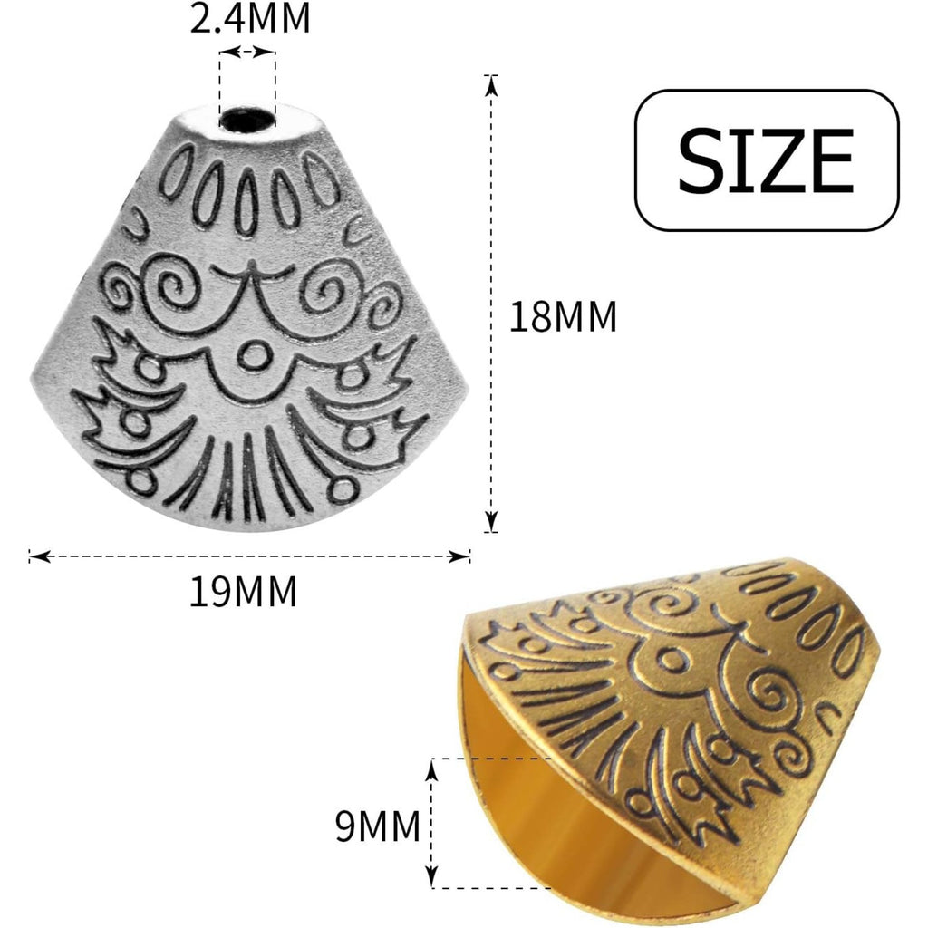 Bead Caps Making, 100pcs Tibetan Style Trumpet Bead Caps Antique Bead Cone Caps Alloy Bead End Caps Tassel End Cap for Bracelet Necklace Earring Jewelry Making Crafts