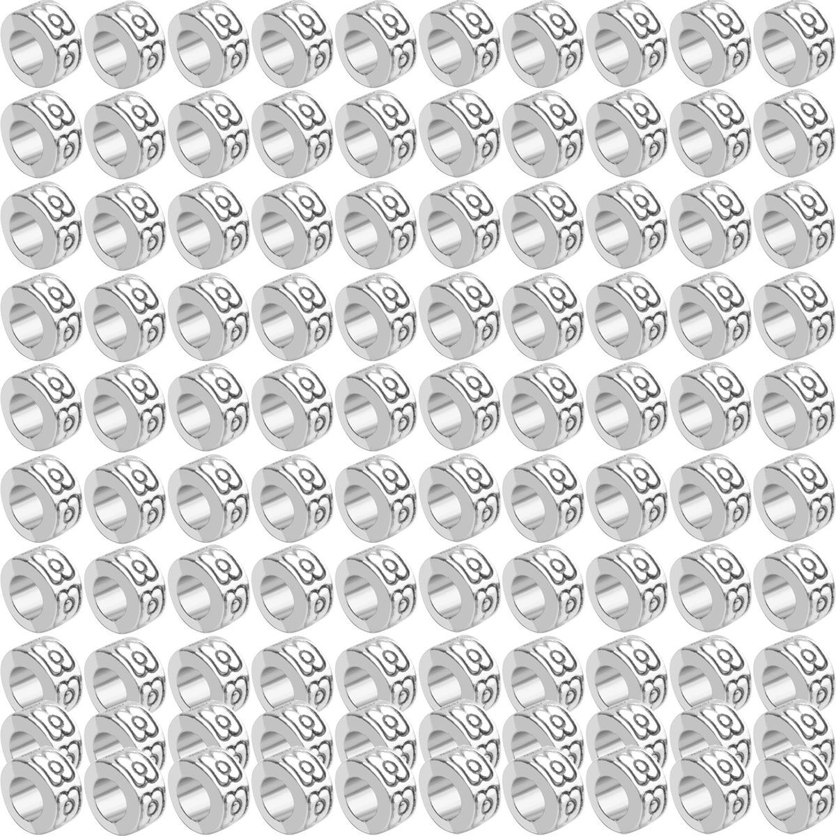 Large Hole Spacer Beads, 100pcs 6.5mm Round Rondelle Spacer Beads Large Hole Spacer Beads Alloy European Beads for DIY Crafts Jewelry Making, Antique Golden, Antique Silver