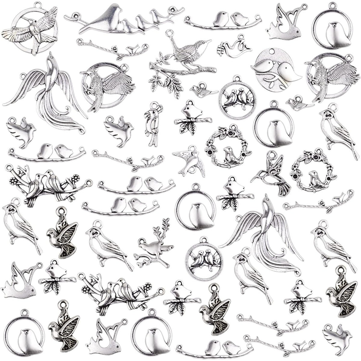 100 Gram Mixed Styles Bird Charms Tibetan Alloy Hummingbird Pigeon Swallow Pendants Vintage Animal Charms for DIY Necklace Bracelet Jewelry Making