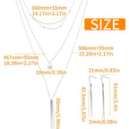 1 Set Stainless Steel Triple Layered Necklace Bead Chain Collars Long Necklace Chokers Coin Long Bar Pendant Necklaces Collars and 1 Pair Bar Pendant Earrings for Women Gift