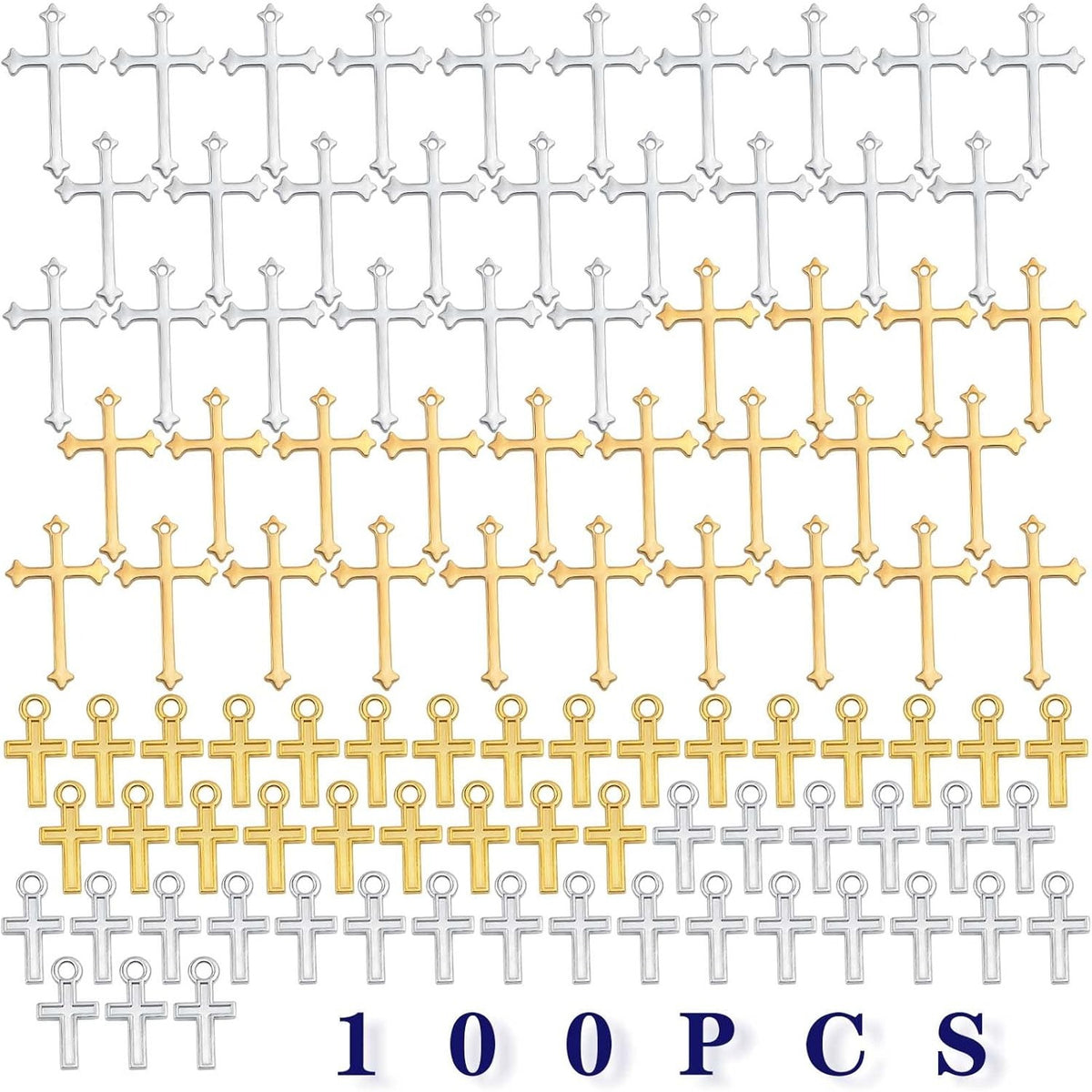 100 Pieces 2 Colors Mini Cross Pendant Charms Alloy Crucifix Cross Pendants Craft Accessories for DIY Necklace Bracelet Earrings Jewelry Making, 2 Sizes