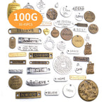 100g (About 30-45 Pieces) Mixed Inspiration Words Alloy Charms Antique Silver Pendant for Jewelry Making Crafting Necklace Bracelet DIY